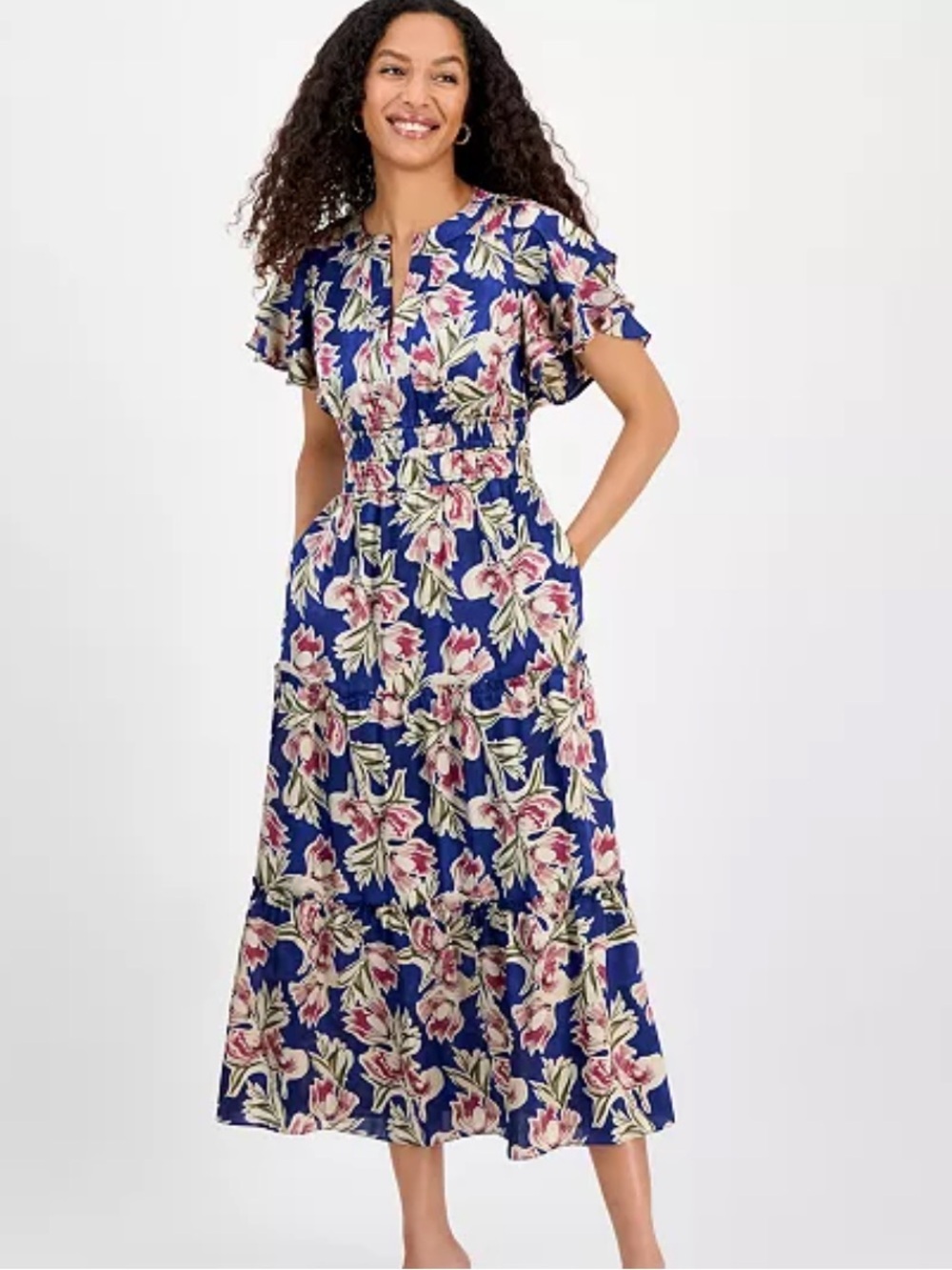 julia jordan Women's Printed Tiered-Short-Sleeve Dress Size 10